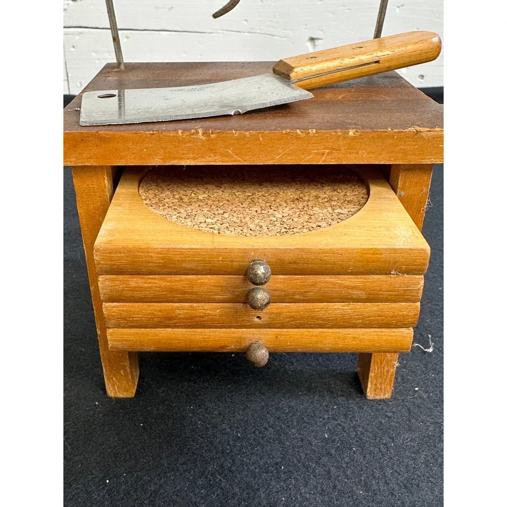 Vintage Wooden Butcher Block Coaster Set with Mini Cleaver and Bottle Opener